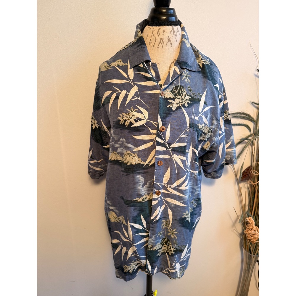 Tommy Bahama Mens Silk Hawaiian Aloha Shirt Landscape Print Size L